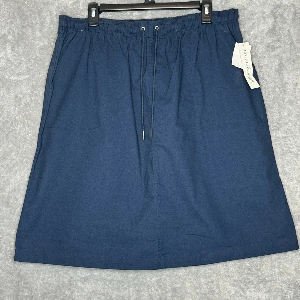 Hastings‎ and Smith L Large Skirt Navy Blue Pockets Elastic Waist Cotton Womens